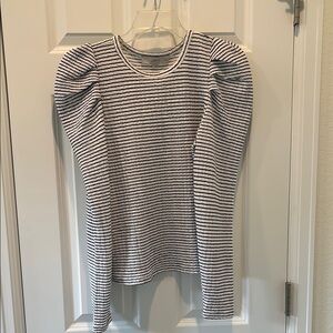 LOFT Black and White Fitted Puff Sleeve Blouse